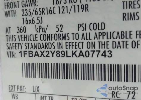 2020 Ford Transit T-350 from USA, damaged, VIN 1FBAX2Y89LKA07743